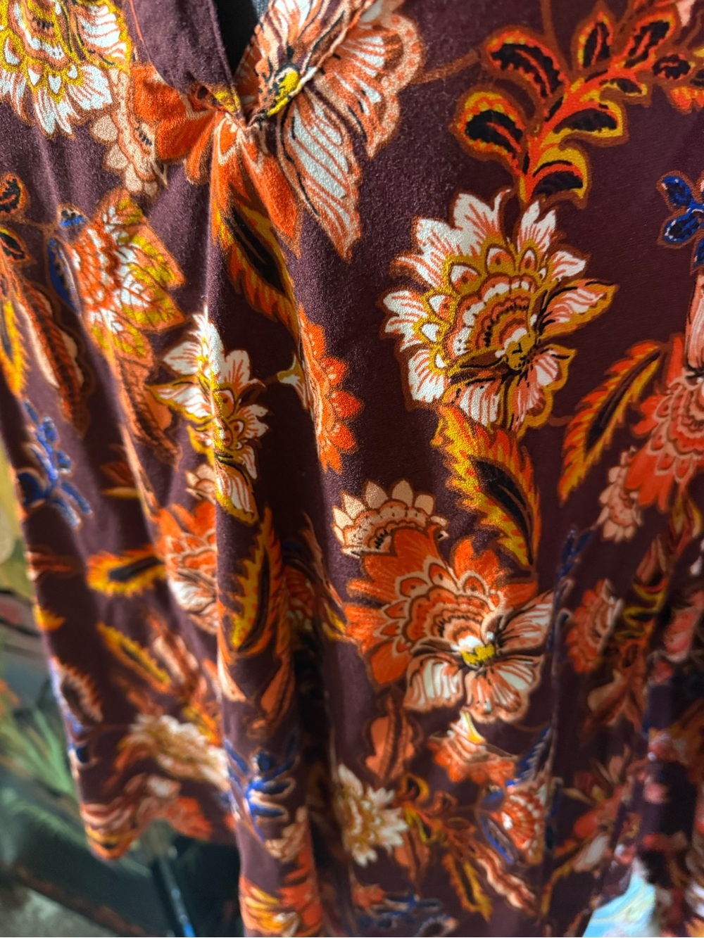Old Navy Floral Peasant Tunic in Burgundy with Orange, Red and Navy Accents - Picture 3 of 5
